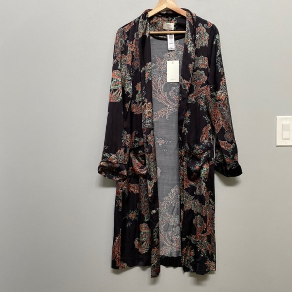 ❗️SOLD❗️ Wilfred Pilier Bleck Floral Satin Duster/Kimono Size XXS - Picture 2 of 8